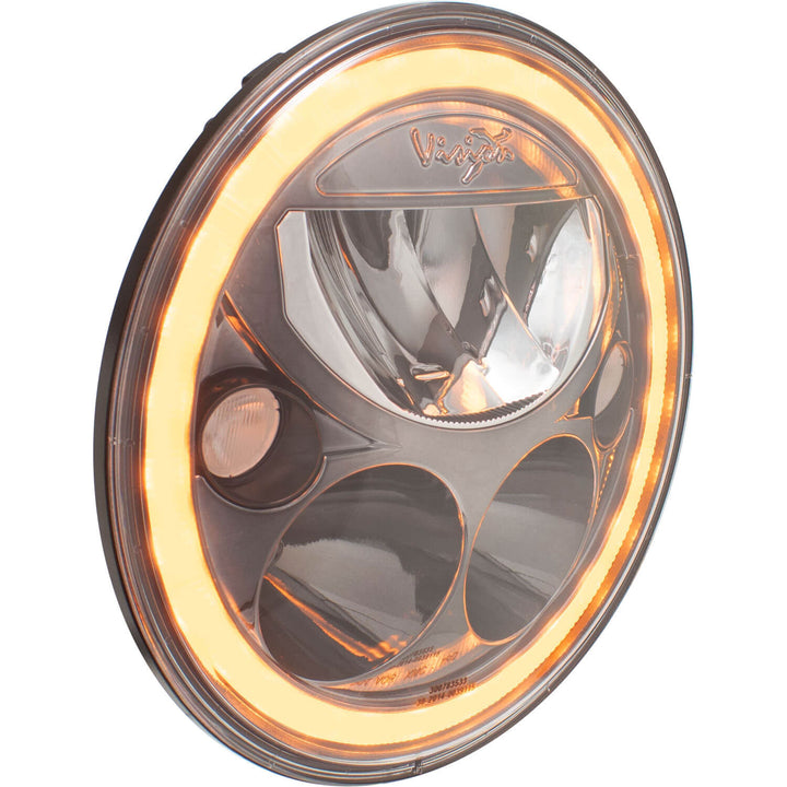 Faro redondo único de 7" con halo ámbar y cromo negro VX (con bajo-alto-halo)
